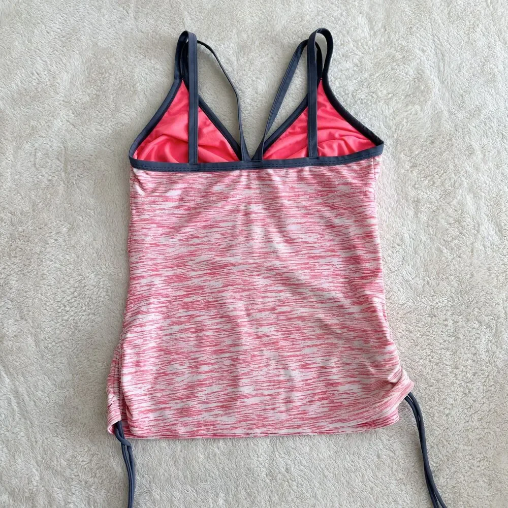 Women’s Pink Space Dye Tankini Top M Drawstring Sides V-Neck Beach Vacation